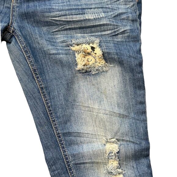 2b bebe Jeans Women's Size 30 Dark Wash Ripped Lace Distressed Denim Jeans - Picture 4 of 9